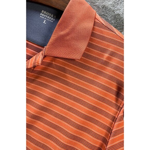 Brooks Brothers Polo Shirt Mens Large Orange Striped Performance Casual Golf - Picture 2 of 9